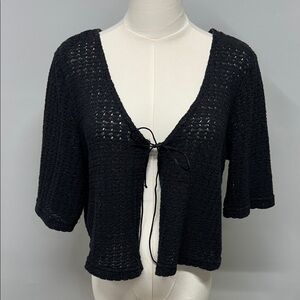 Vintage Open Knit Tie Front Fairy Grunge Cardigan Size 14/16 Black Witchy Goth